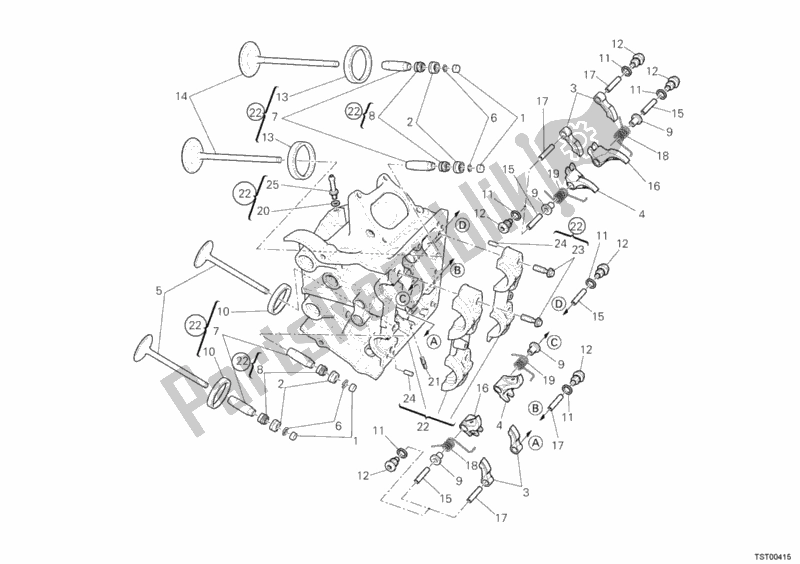 Alle onderdelen voor de Horizontale Cilinderkop van de Ducati Streetfighter S 1100 2011